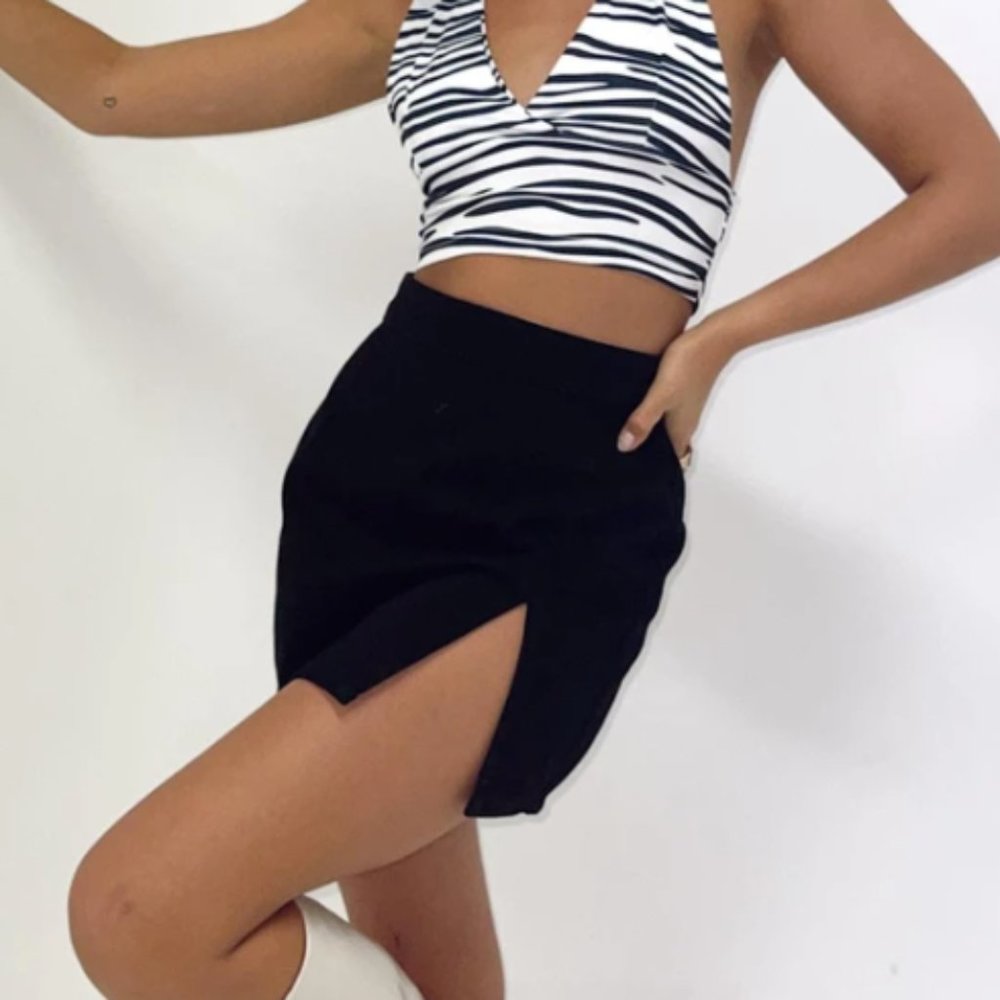 Princess Polly Lola Mini Skirt in Black Denim XXS